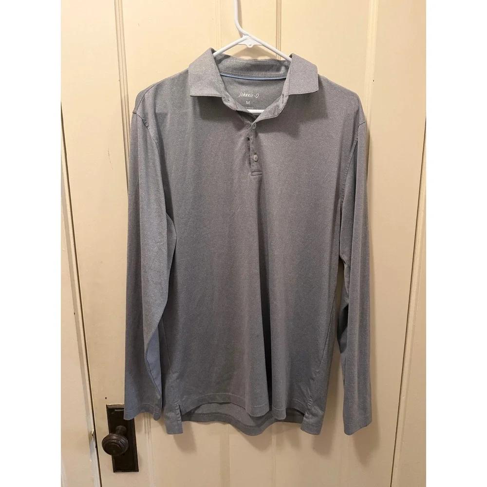Johnnie-O Mens Long Sleeve Polo Shirt Grey Performance Stretch Size M